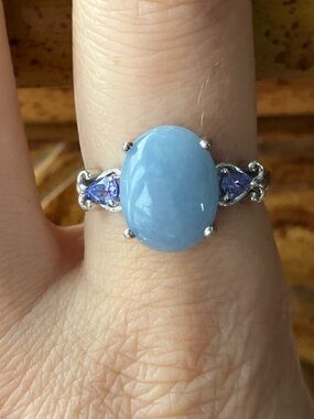 Natural Angelite Tanzanite Sterling Silver Ring Size 8.75